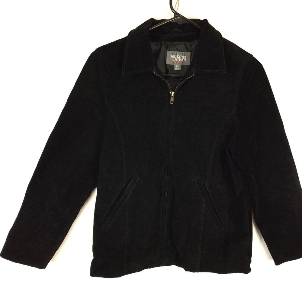 Wilsons Leather Kids Jacket XL Black Full Zip Lined 100% Leather Vintage